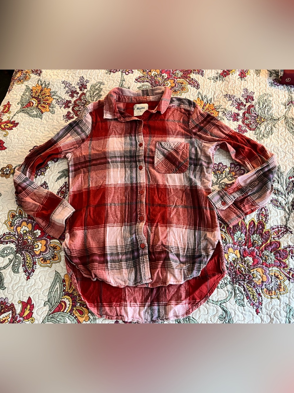Vintage Y2K Mudd Womens Longsleeve Tshirt Large Red Plaid Cottagecore Button